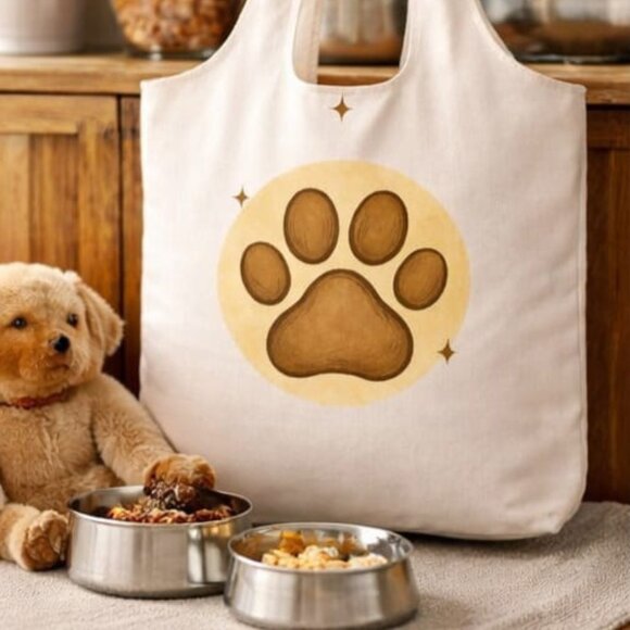 White Reusable Tote Bag with Kawaii Paw - Picture 2 of 5